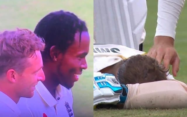 Jofra Archer smiling after hitting Steve Smith from his nasty bouncer during 2nd Ashes Test at Lord's. Steve Smith finally ruled out from 2nd test due to concussion.